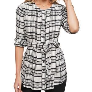Anthropologie Belted Plaid Tunic